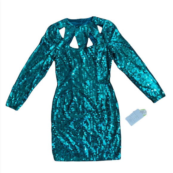 NWT Vintage Teal Sequin Dress With Cutouts By NiteLine Della Roufogali Size 8 - Picture 4 of 10